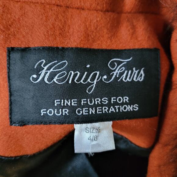 Henig Furs Rust Ochre Burnt Orange Wool Blend Foat with Genuine Fox Collar 4 6 - Picture 9 of 11